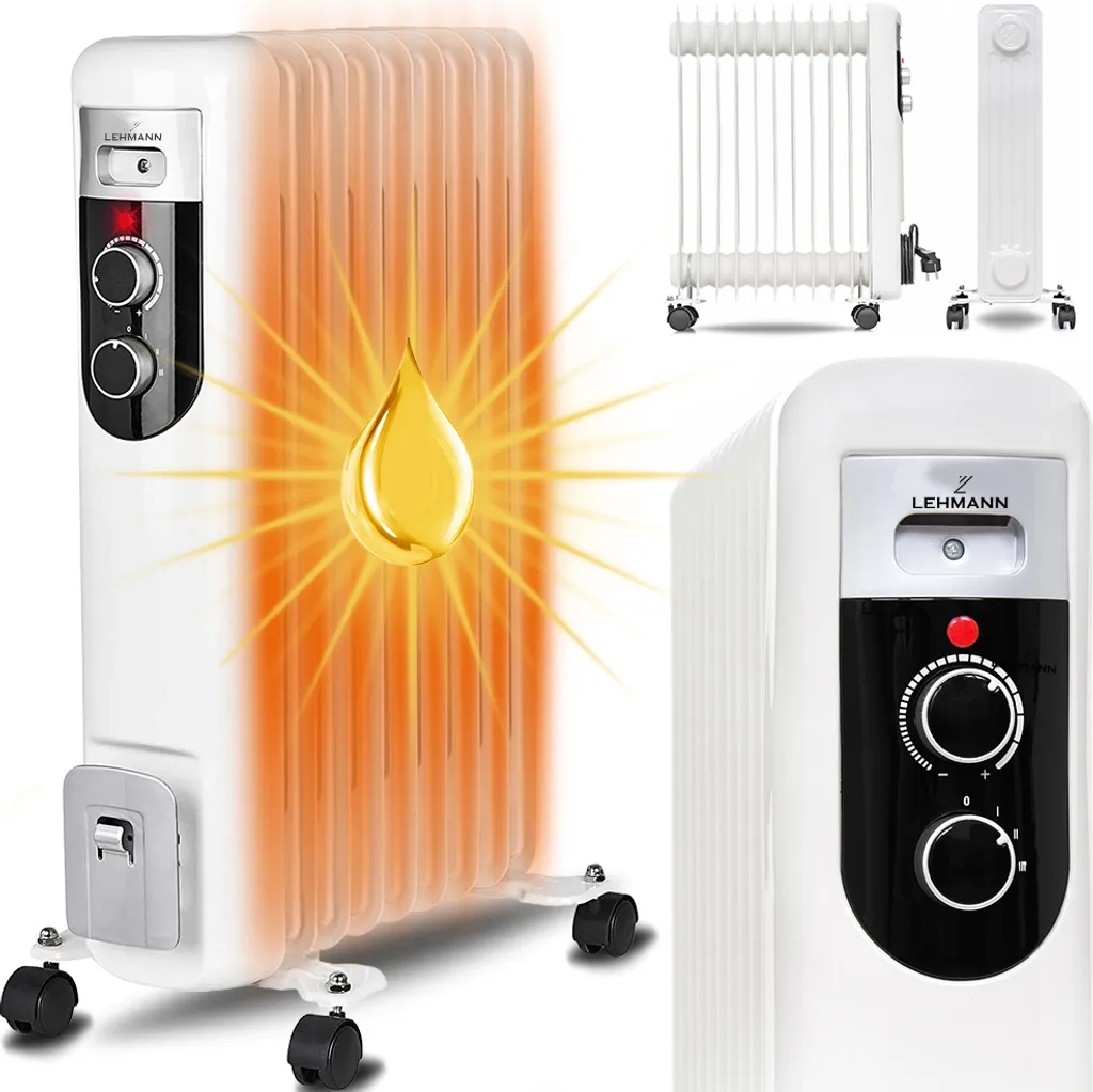 Ölradiator 2500W Lehmann Elektro Heizkörper Mit 11 Rippen Öl Radiator Mobile Elektroheizung Mit Temperaturregelung, Heizung, Heizlüfter, Thermostatregler, Abschaltautomatik, Überhitzungsschutz 2500 Watt, Weiß 4 Ölradiator 2500W Lehmann Elektro Heizkörper Mit 11 Rippen Öl Radiator Mobile Elektroheizung Mit Temperaturregelung, Heizung, Heizlüfter, Thermostatregler, Abschaltautomatik, Überhitzungsschutz 2500 Watt, Weiß – Bild 2