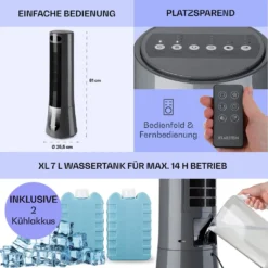Klarstein Mobiles Klimagerät Ohne Abluftschlauch - Luftkühler Mit Wasser Ventilator Luftbefeuchter Lufreiniger Funktion - 7L Wassertank - Air Cooler Klimaanlage Mobil Mit Fernbedienung - Schwarz -De'Longhi || Rowenta Verkaufsgeschäft 4cef39096cbef7f50d805352229aa42b