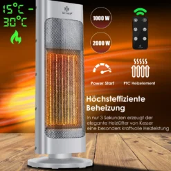 KESSER® Heizlüfter Mit Fernbedienung Energiesparend Leise 2000W Keramik Heizstrahler Standheizstrahler 15-30°C - Schnellheizer Mit 80° Oszillationsfunktion 24h Timer Heizung Turmheizstrahler, Farbe:Grau -De'Longhi || Rowenta Verkaufsgeschäft 4e406136b8ddd4ecdf7a43f535cc2369