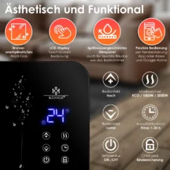 KESSER® Elektro Glasheizung Konvektor Elektroheizung Heizung Heizkörper Touch Display, Modell:Schwarz / 2000 Watt -De'Longhi || Rowenta Verkaufsgeschäft 4f118e8fca100d36f84cd9a8372338ba