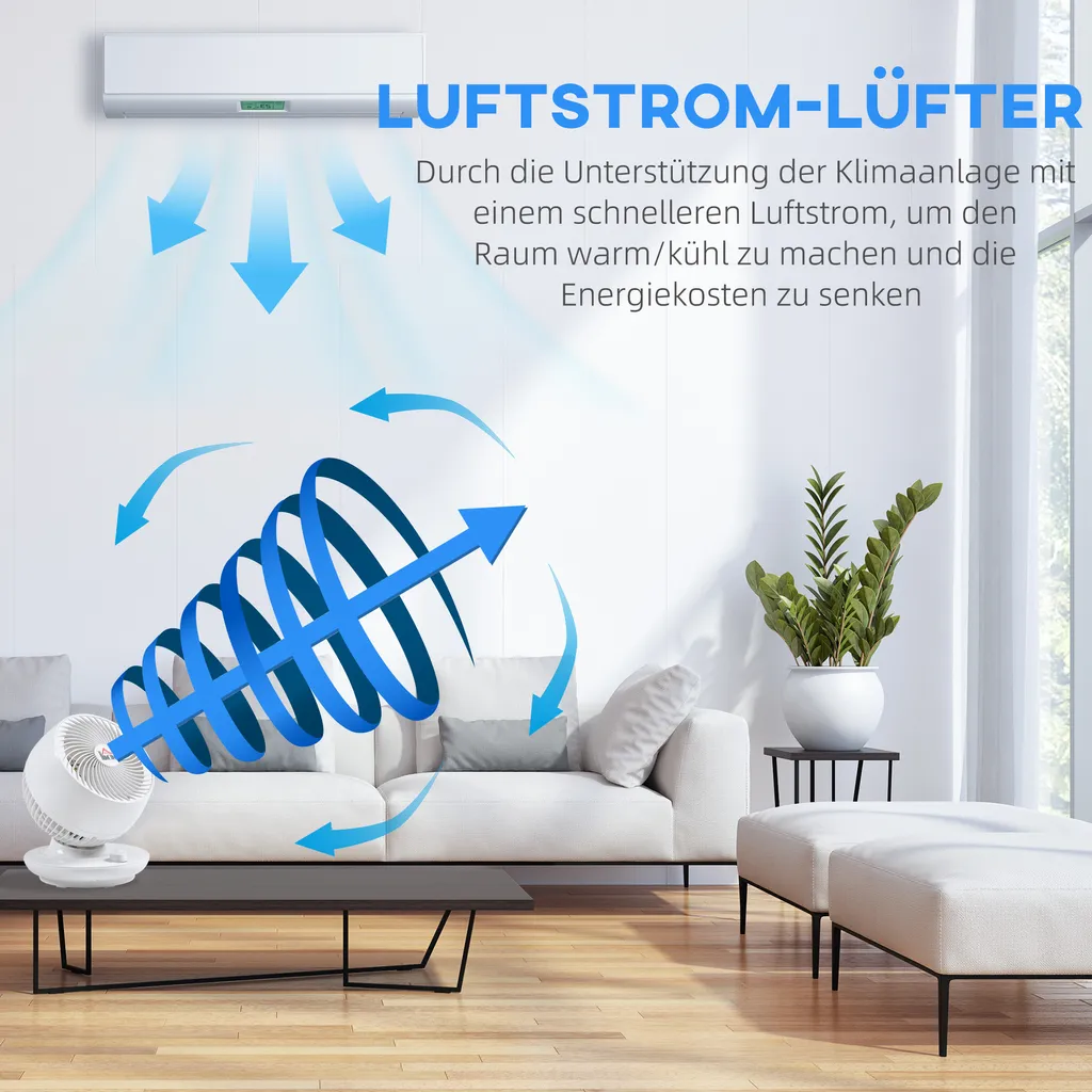 HOMCOM Tischventilator Umluftventilator 90° Kippfunktion 70° Oxidation 90° Schwenkbar Ventilator Lüfter 3 Geschwindigkeitsstufen ABS Kunststoff L Ø27 X 34H Cm 6 HOMCOM Tischventilator Umluftventilator 90° Kippfunktion 70° Oxidation 90° Schwenkbar Ventilator Lüfter 3 Geschwindigkeitsstufen ABS Kunststoff L Ø27 X 34H Cm – Bild 4