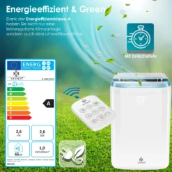 KESSER® Klimaanlage Mobil Klimagerät 4in1 Kühlen, Luftentfeuchter, Lüften, Ventilator - 9000 BTU/h (2.600 Watt) 2,7KW - Klima , Fernbedienung Und Timer, Nachtmodul, Farbe:Weiß -De'Longhi || Rowenta Verkaufsgeschäft 52c9c62199a36fd8e618fb7fbd174440