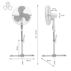 ECD Germany Standventilator 45W, Ø 40cm, Weiß/Grau - Leise, 3 Geschwindigkeitsstufen - Standfuß Höhenverstellbar 102-120 Cm - 90° Oszillazion 30° Neigbar - Ventilator Standlüfter Luftkühler Bödenventilator -De'Longhi || Rowenta Verkaufsgeschäft 54844058b46481e0fffe2f6232b30c41
