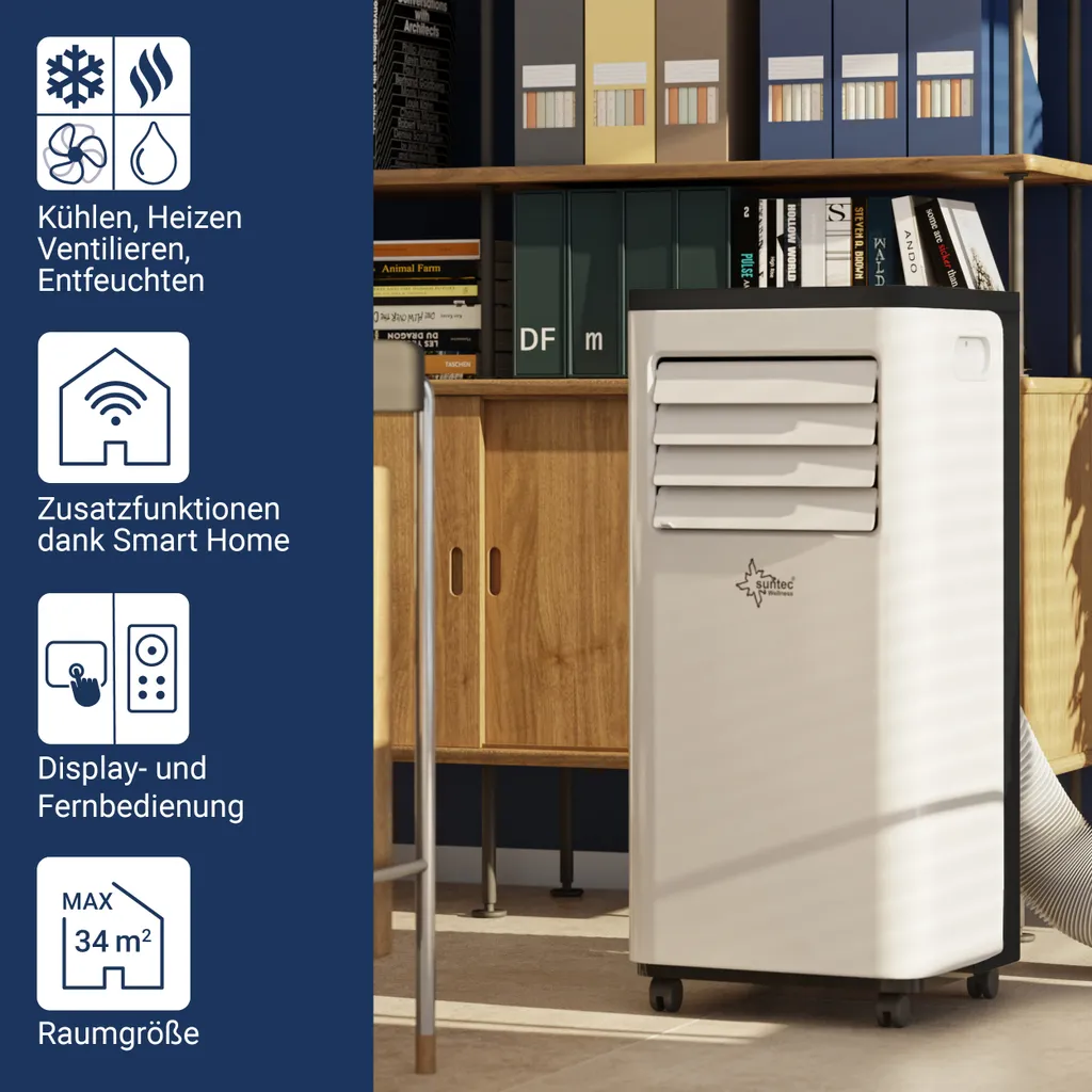 SUNTEC Mobiles Lokales Klimagerät CoolFixx 2.6 Eco R290 | Für Räume Bis 80 M3 (34 M2) | Inkl. Abluftschlauch | Kühler Und Entfeuchter Mit ökologischem Kühlmittel R290 | 9.000 BTU/h, EEK A 4 SUNTEC Mobiles Lokales Klimagerät CoolFixx 2.6 Eco R290 | Für Räume Bis 80 M3 (34 M2) | Inkl. Abluftschlauch | Kühler Und Entfeuchter Mit ökologischem Kühlmittel R290 | 9.000 BTU/h, EEK A – Bild 2