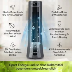Klarstein Mobiles Klimagerät Ohne Abluftschlauch - Luftkühler Mit Wasser Ventilator Luftbefeuchter Lufreiniger Funktion - 7L Wassertank - Air Cooler Klimaanlage Mobil Mit Fernbedienung - Schwarz -De'Longhi || Rowenta Verkaufsgeschäft 55824392313eb9b959b1b0f37c66f5bf