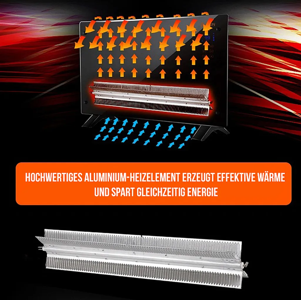 Glaskonvektor / Elektroheizung / Konvektor-Heizung - 24h-Timer - LCD-Display Touchscreen - Fernbedienung - Mobiler, Leiser, Elektrischer & Energiesparender Elektroheizkörper 2000 Watt 7 Glaskonvektor / Elektroheizung / Konvektor-Heizung - 24h-Timer - LCD-Display Touchscreen - Fernbedienung - Mobiler, Leiser, Elektrischer & Energiesparender Elektroheizkörper 2000 Watt – Bild 5