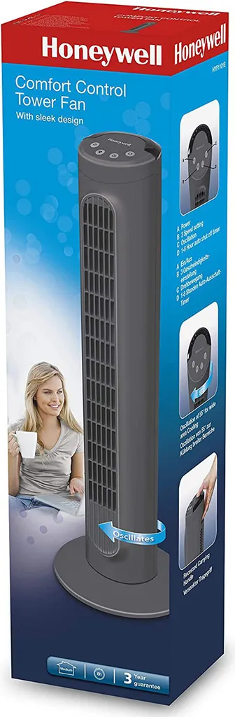 Honeywell HYF1101E4 Comfort Control Turmventilator, 55°-Oszillation, Timer, 3 Stufen, 36 Watt, Anthrazit 6 Honeywell HYF1101E4 Comfort Control Turmventilator, 55°-Oszillation, Timer, 3 Stufen, 36 Watt, Anthrazit – Bild 4