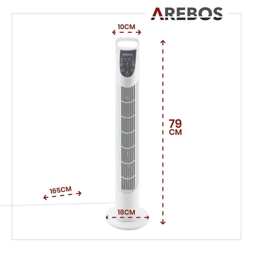 AREBOS Turmventilator Mit Fernbedienung & Timer, 40 Watt, Mit 3 Geschwindigkeitsstufen & Sleep-Modus, Weiß 10 AREBOS Turmventilator Mit Fernbedienung & Timer, 40 Watt, Mit 3 Geschwindigkeitsstufen & Sleep-Modus, Weiß – Bild 8