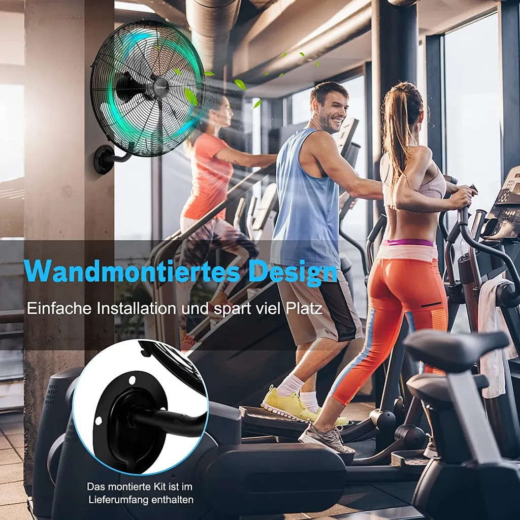 COSTWAY Φ56cm Wand-Ventilator Industriell, Oszillierend Ventilator 3 Stufen Für Lager, Treibhaus, Werkstatt, Terrasse Und Keller 6 COSTWAY Φ56cm Wand-Ventilator Industriell, Oszillierend Ventilator 3 Stufen Für Lager, Treibhaus, Werkstatt, Terrasse Und Keller – Bild 4