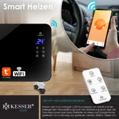 KESSER® Elektro Glasheizung Konvektor Elektroheizung Heizung Heizkörper Touch Display, Modell:Schwarz / 2000 Watt -De'Longhi || Rowenta Verkaufsgeschäft 5fad050af67320e1b0f01cdca1453fd8