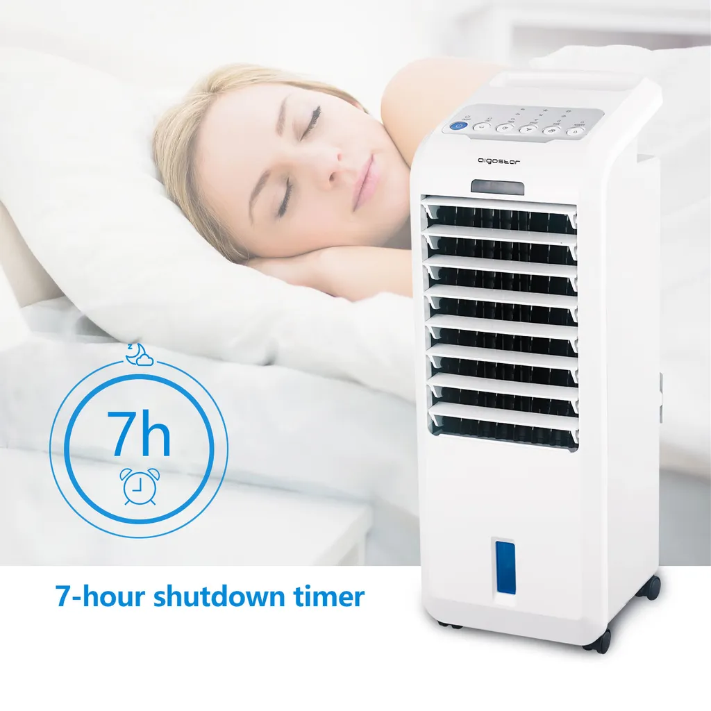 Aigostar Koud - Luftkühler, Mobile Klimaanlage, Leise, Ventilator Mit Fernbedienung, 55W, 5L, 3 Geschwindigkeitsstufen, Klimagerät Ohne Abluftschlauch, Aircooler 3 In 1, Verdunstungskühlung, 7H Timer 6 Aigostar Koud - Luftkühler, Mobile Klimaanlage, Leise, Ventilator Mit Fernbedienung, 55W, 5L, 3 Geschwindigkeitsstufen, Klimagerät Ohne Abluftschlauch, Aircooler 3 In 1, Verdunstungskühlung, 7H Timer – Bild 4
