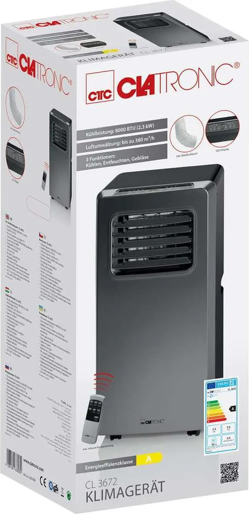 Clatronic Klimagerät CL 3672 Mit LED-Display - Farbe: Anthrazit/Silber - Funktionen: Kühlen, Entfeuchten, Gebläse - 880 W - Inkl. 1,5 M Abluftschlauch + Fensterabluft-Kit + Infrarot-Fernbedienung; 263 808 15 Clatronic Klimagerät CL 3672 Mit LED-Display - Farbe: Anthrazit/Silber - Funktionen: Kühlen, Entfeuchten, Gebläse - 880 W - Inkl. 1,5 M Abluftschlauch + Fensterabluft-Kit + Infrarot-Fernbedienung; 263 808 – Bild 13