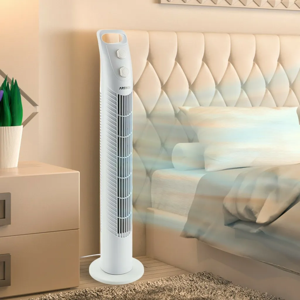 AREBOS Turmventilator Mit Timer, 40 Watt, 75°-Oszillation, Ventilator Mit 3 Geschwindigkeitsstufen, , Weiß 4 AREBOS Turmventilator Mit Timer, 40 Watt, 75°-Oszillation, Ventilator Mit 3 Geschwindigkeitsstufen, , Weiß – Bild 2