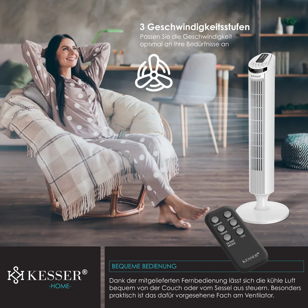 KESSER Turmventilator FERNBEDIENUNG Ventilator LED Display Standventilator Klimaanlage, Farbe:Weiß 8 KESSER Turmventilator FERNBEDIENUNG Ventilator LED Display Standventilator Klimaanlage, Farbe:Weiß – Bild 6