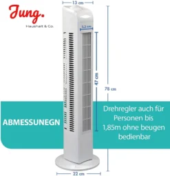 JUNG TVE21 Ventilator 76cm Weiss - Leise Turm-lüfter Lautstärke Max 48dbA, Turmventilator ENERGIESPAREND 0,05 KW/h,3 Stufen,75° Oszillierend Drehend [Energieklasse A+] -De'Longhi || Rowenta Verkaufsgeschäft 6f2cd49fce45e66658f5da1e0a59178e