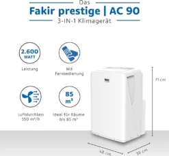 Fakir AC90 Klimagerät, Max. Raumgröße: 85 M³, 9.000 BTU/h -De'Longhi || Rowenta Verkaufsgeschäft 6fcff6cd30fce10ec8fbfad83ebfb6ed