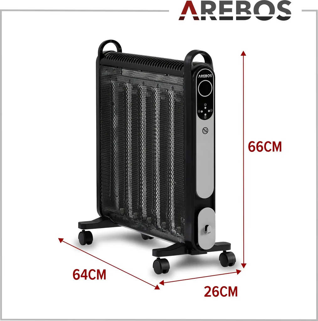 AREBOS Mica Konvektor 2000 W | Wärmewellenheizer | Elektroheizung | Konvektor-Heizung | Mobile Elektroheizung Energiesparend | Leise Heizung | Mobiler Elektro Heizlüfter Mit 2 Heizstufen | Schwarz 12 AREBOS Mica Konvektor 2000 W | Wärmewellenheizer | Elektroheizung | Konvektor-Heizung | Mobile Elektroheizung Energiesparend | Leise Heizung | Mobiler Elektro Heizlüfter Mit 2 Heizstufen | Schwarz – Bild 10