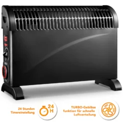 Konvektor Heizgerät 2000W Schwarz Mit Timer Heizung Elektroheizung Heizlüfter Heizkörper