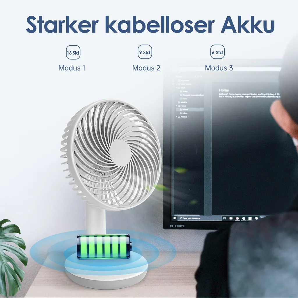 Akku Tischventilator Kompakt Mit Drei Gebläsestufen Und USB Ladeanschluss 7 Akku Tischventilator Kompakt Mit Drei Gebläsestufen Und USB Ladeanschluss – Bild 5