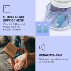 Klarstein Skyscaper Ice Smart Klimaanlage 4-in-1: Luftkühler, Ventilator, Luftbefeuchter & Ionisation - 6 L Wassertank - Oszillation - 30 W - 210 M³/h - Timer - Klimagerät Ohne Abluftschlauch - Mobiles Klimagerät -De'Longhi || Rowenta Verkaufsgeschäft 74f8faab4e93434ba6c6e7c97cdd9c02