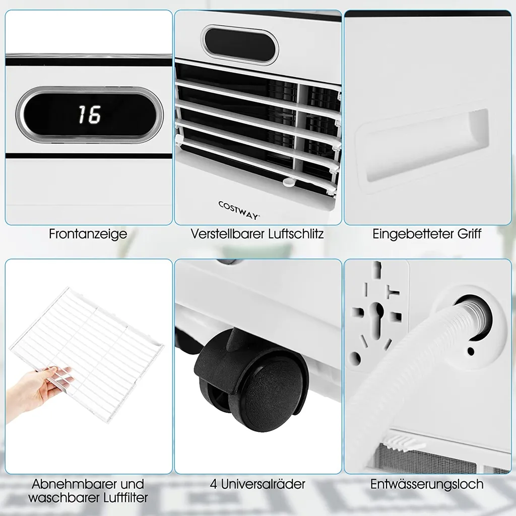 COSTWAY 4in1 Mobile Klimaanlage 9000BTU/2,6 KW Für 30㎡ Klimagerät 54dB Entfeuchter Tragbar 2 Geschwindigkeiten Inkl. 24H Timer, Fernbedienung, Schlafmodus, Abluftschlauch 16℃-32℃ Weiß 7 COSTWAY 4in1 Mobile Klimaanlage 9000BTU/2,6 KW Für 30㎡ Klimagerät 54dB Entfeuchter Tragbar 2 Geschwindigkeiten Inkl. 24H Timer, Fernbedienung, Schlafmodus, Abluftschlauch 16℃-32℃ Weiß – Bild 5