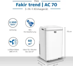 Fakir AC70 Klimagerät, Max. Raumgröße: 60 M³, 7.000 BTU/h -De'Longhi || Rowenta Verkaufsgeschäft 7cfbca0a3ebab86f9a80bf115fd2ca1a