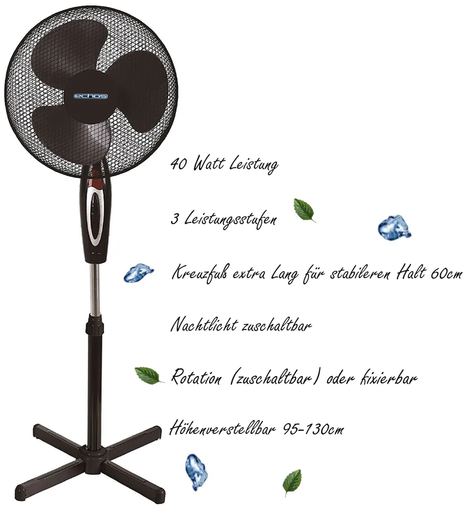 Echos Standventilator | Oszilierender Ventilator | Windmaschine | 40 Watt | 41 Cm Ø 3 Echos Standventilator | Oszilierender Ventilator | Windmaschine | 40 Watt | 41 Cm Ø