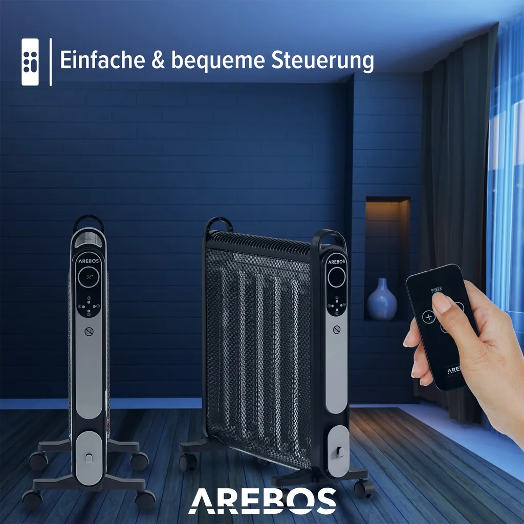 AREBOS Mica Konvektor 2000 W | Wärmewellenheizer | Elektroheizung | Konvektor-Heizung | Mobile Elektroheizung Energiesparend | Leise Heizung | Mobiler Elektro Heizlüfter Mit 2 Heizstufen | Schwarz 7 AREBOS Mica Konvektor 2000 W | Wärmewellenheizer | Elektroheizung | Konvektor-Heizung | Mobile Elektroheizung Energiesparend | Leise Heizung | Mobiler Elektro Heizlüfter Mit 2 Heizstufen | Schwarz – Bild 5