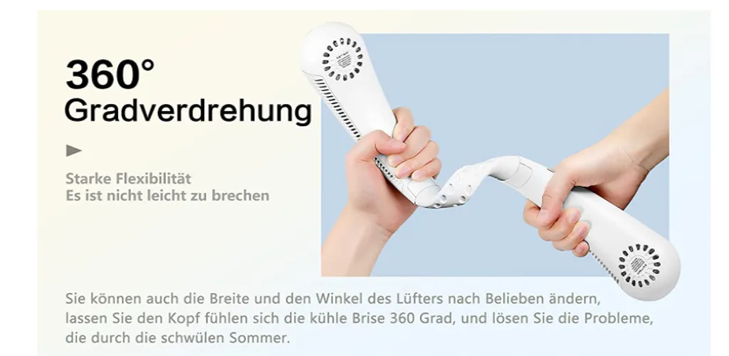 2000mAh Tragbarer Lüfter Nackenbügel Klingenloser Hängender Halsventilator Lazy Neck Hanging Cooler 3-Speeds 360 Grad Verdrehung USB Wiederaufladbar,Weiß 6 2000mAh Tragbarer Lüfter Nackenbügel Klingenloser Hängender Halsventilator Lazy Neck Hanging Cooler 3-Speeds 360 Grad Verdrehung USB Wiederaufladbar,Weiß – Bild 4