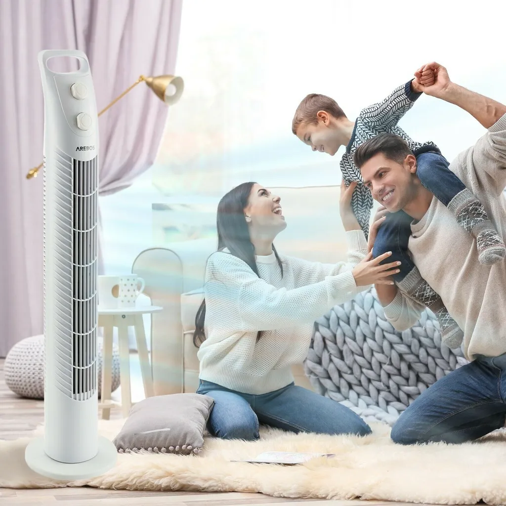 AREBOS Turmventilator Mit Timer, 40 Watt, 75°-Oszillation, Ventilator Mit 3 Geschwindigkeitsstufen, , Weiß 14 AREBOS Turmventilator Mit Timer, 40 Watt, 75°-Oszillation, Ventilator Mit 3 Geschwindigkeitsstufen, , Weiß – Bild 12