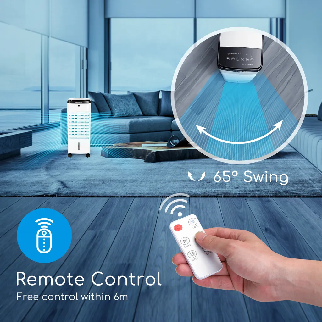 Aigostar 3,5L Mobiler Luftkühler 4-in-1 Mit 3 Stufen, LED Anzeige, Klima Ventilator Mit Fernbedienung, Mobiles Klimagerät Ohne Abluftschlauch Inkl. Timer & Oszillation Aircooler (Weiß/Schwarz) 6 Aigostar 3,5L Mobiler Luftkühler 4-in-1 Mit 3 Stufen, LED Anzeige, Klima Ventilator Mit Fernbedienung, Mobiles Klimagerät Ohne Abluftschlauch Inkl. Timer & Oszillation Aircooler (Weiß/Schwarz) – Bild 4