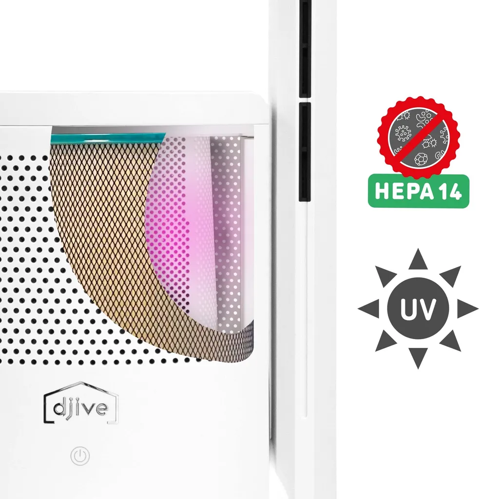 Djive ARC Heater 3in1 Rotorloser Heizlüfter, Ventilator & Luftreiniger, HEPA 14 Filter & UVC Gegen 99,995% Der Viren, Staub & Pollen, App Steuerung, Alexa, Google Home, Mit Heizfunktion, Schlafzimmer, Clean White 4 Djive ARC Heater 3in1 Rotorloser Heizlüfter, Ventilator & Luftreiniger, HEPA 14 Filter & UVC Gegen 99,995% Der Viren, Staub & Pollen, App Steuerung, Alexa, Google Home, Mit Heizfunktion, Schlafzimmer, Clean White – Bild 2