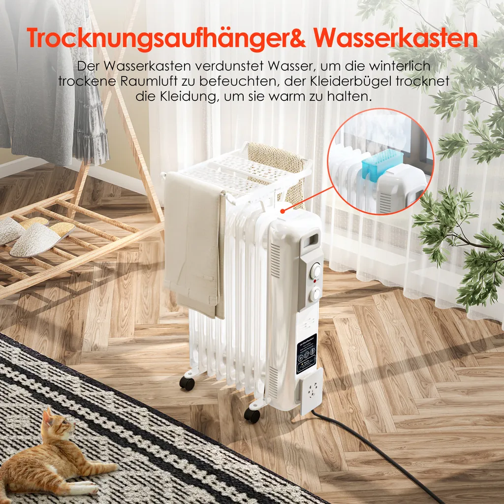 Ölradiator, 2000W Ölradiator Energiesparend, Elektroheizung Radiator Mit 9 Rippen, Ölheizung Mit Thermostat, Für Räume Bis 30qm, Heizkörper Mit Überhitzungsschutz Und 3 Heizstufen 6 Ölradiator, 2000W Ölradiator Energiesparend, Elektroheizung Radiator Mit 9 Rippen, Ölheizung Mit Thermostat, Für Räume Bis 30qm, Heizkörper Mit Überhitzungsschutz Und 3 Heizstufen – Bild 4