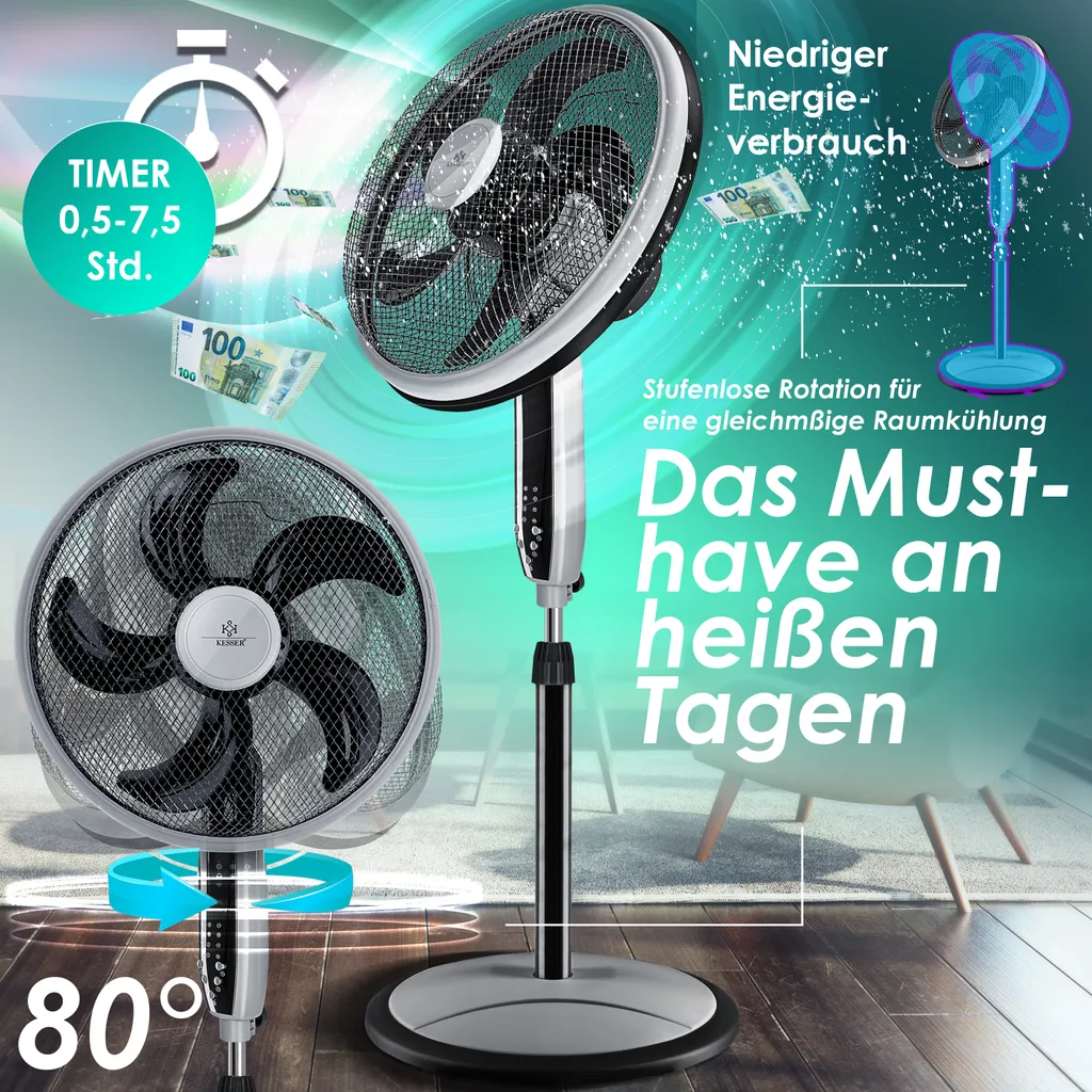 KESSER® 3in1 Standventilator Tischventilator Wandventilator Mit App Wifi , Fernbedienung | Timer | Leise Oszillation 80 Grad | Ventilator | 4 Geschwindigkeiten Inkl. Wandhalterung , Farbe:Schwarz 7 KESSER® 3in1 Standventilator Tischventilator Wandventilator Mit App Wifi , Fernbedienung | Timer | Leise Oszillation 80 Grad | Ventilator | 4 Geschwindigkeiten Inkl. Wandhalterung , Farbe:Schwarz – Bild 5