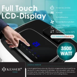 KESSER® – Klimaanlage Mobiles Klimagerät 4in1 Kühlen, Luftentfeuchter, Lüften, Ventilator - 12.000 BTU/h (3.500 Watt) 3,5 KW - Klima Mit Montagematerial, Fernbedienung Und Timer, Nachtmodus (EEK: A), Farbe:Weiß / Schwarz -De'Longhi || Rowenta Verkaufsgeschäft 8548fe6dc1d6b8f6666e73b5ea8c12d2