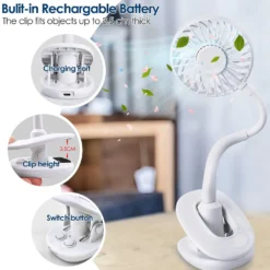 Klippbarer Ventilator Akku Leise USB Klemmbarer Tischventilator Schwenkbar 360° 3 Geschwindigkeiten Wiederaufladbar Schreibtisch Mini Auto Clip-Ventilator Fan -De'Longhi || Rowenta Verkaufsgeschäft 87a151d08d0aacfaa39946f0be49deb4