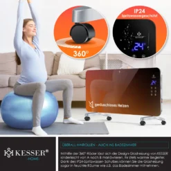KESSER® Elektro Glasheizung Konvektor Elektroheizung Heizung Heizkörper Touch Display, Modell:Schwarz / 2000 Watt -De'Longhi || Rowenta Verkaufsgeschäft 88cdd1021e4a416ebcc73f8fca7a5edb