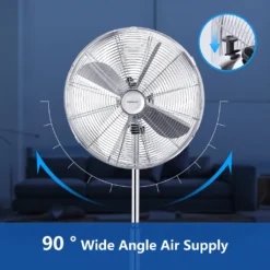 Aigostar Emery - Ventilator Standventilator Metall Mit Oszillation 90° Im Chrom -Design - Höhen Verstellbarer Standfuß Industriell Mechanisch Standlüfter 3 Geschwindigkeit 4 Blätter 60 Watt Silber -De'Longhi || Rowenta Verkaufsgeschäft 89b10244d09ff4708d2d771fee428251