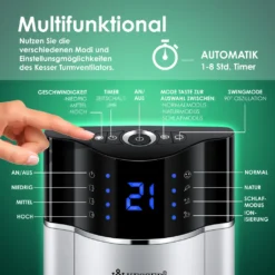 KESSER® Turmventilator Mit Fernbedienung | 3 Stufen | 3 Modi | 107cm | 60 Watt | 7,5 Timer | LED-Leuchten | Tower-Ventilator | Standventilator | Säulenventilator | Luftkühler 90° Oszillierend, Farbe:Silber -De'Longhi || Rowenta Verkaufsgeschäft 8a49571c6b4451436d96975f60fa033e