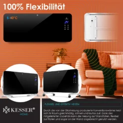 KESSER® Elektro Glasheizung Konvektor Elektroheizung Heizung Heizkörper Touch Display, Modell:Schwarz / 2000 Watt -De'Longhi || Rowenta Verkaufsgeschäft 8ad0225a68f2d184e1975ef7eafc4f1d