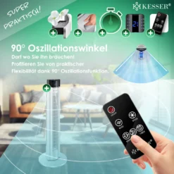 KESSER® Turmventilator Mit Fernbedienung | 3 Stufen | 3 Modi | 107cm | 60 Watt | 7,5 Timer | LED-Leuchten | Tower-Ventilator | Standventilator | Säulenventilator | Luftkühler 90° Oszillierend, Farbe:Silber -De'Longhi || Rowenta Verkaufsgeschäft 8b0384f67ad559431bdd32e3d88dab0d