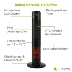 Juskys Turm-Keramik-Heizer – Elektrischer Heizlüfter Mit LCD Display & Fernbedienung, 1000 / 2000W, Kamineffekt, Timer, Oszillation & Umkippschutz -De'Longhi || Rowenta Verkaufsgeschäft 8b97cb11ee94cd5e1abe9274be594c99