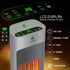 KESSER® Heizlüfter Mit Fernbedienung Energiesparend Leise 2000W Keramik Heizstrahler Standheizstrahler 15-30°C - Schnellheizer Mit 80° Oszillationsfunktion 24h Timer Heizung Turmheizstrahler, Farbe:Grau -De'Longhi || Rowenta Verkaufsgeschäft 8c82337cd2bfb34941f9e2f940e3fe25