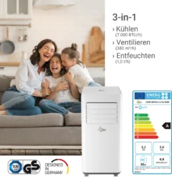 SUNTEC Mobiles Lokales Klimagerät Impuls 2.0 Eco | Für Räume Bis 60 M3 (25 M2) | Inkl. Abluftschlauch | Kühler Und Entfeuchter Mit ökologischem Kühlmittel R290 | 7.000 BTU/h, EEK A -De'Longhi || Rowenta Verkaufsgeschäft 926395cd4375ca94439ba05af82831fb