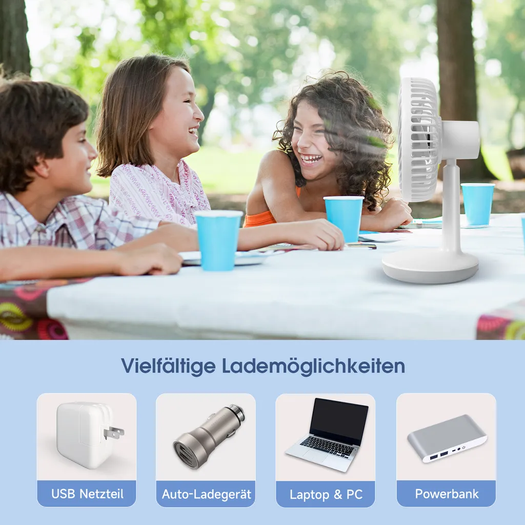Akku Tischventilator Kompakt Mit Drei Gebläsestufen Und USB Ladeanschluss 9 Akku Tischventilator Kompakt Mit Drei Gebläsestufen Und USB Ladeanschluss – Bild 7