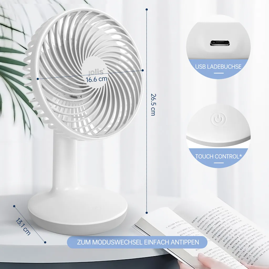 Akku Tischventilator Kompakt Mit Drei Gebläsestufen Und USB Ladeanschluss 5 Akku Tischventilator Kompakt Mit Drei Gebläsestufen Und USB Ladeanschluss – Bild 3