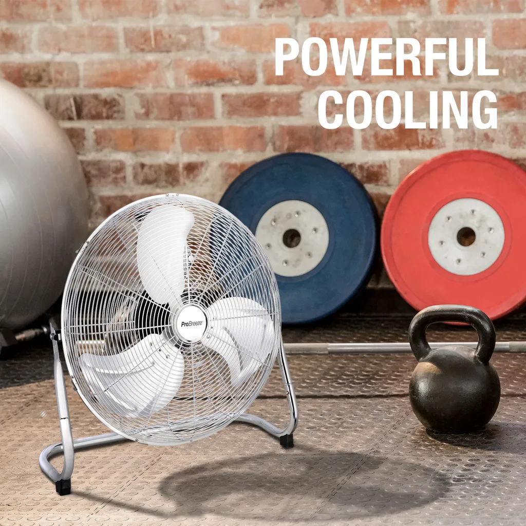 Pro Breeze 50 Cm Bodenventilator Aus Chrom, Ventilator Mit 3 Geschwindigkeitsstufen Und Verstellbaren Ventilatorkopf - Windmaschine Für Fitnessstudio Oder Werkstatt 4 Pro Breeze 50 Cm Bodenventilator Aus Chrom, Ventilator Mit 3 Geschwindigkeitsstufen Und Verstellbaren Ventilatorkopf - Windmaschine Für Fitnessstudio Oder Werkstatt – Bild 2
