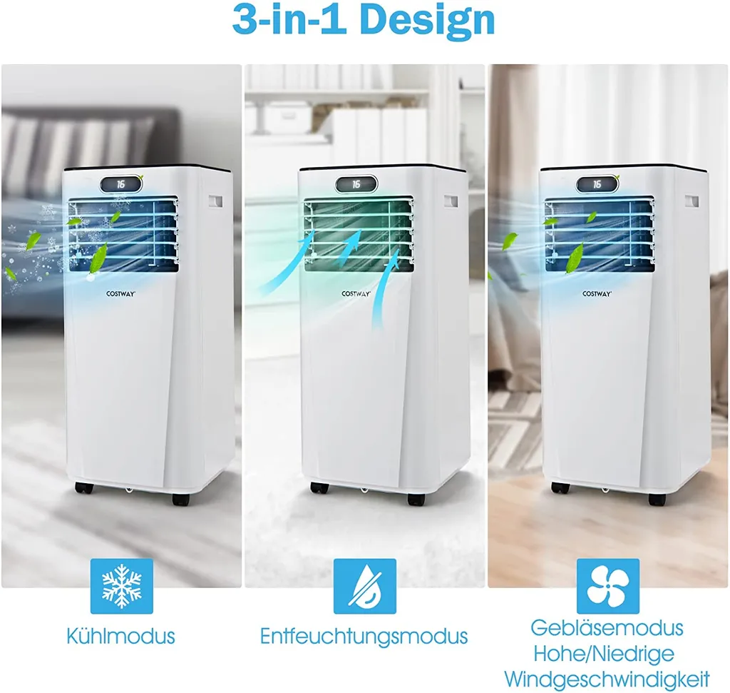 COSTWAY 4in1 Mobile Klimaanlage 9000BTU/2,6 KW Für 30㎡ Klimagerät 54dB Entfeuchter Tragbar 2 Geschwindigkeiten Inkl. 24H Timer, Fernbedienung, Schlafmodus, Abluftschlauch 16℃-32℃ Weiß 4 COSTWAY 4in1 Mobile Klimaanlage 9000BTU/2,6 KW Für 30㎡ Klimagerät 54dB Entfeuchter Tragbar 2 Geschwindigkeiten Inkl. 24H Timer, Fernbedienung, Schlafmodus, Abluftschlauch 16℃-32℃ Weiß – Bild 2