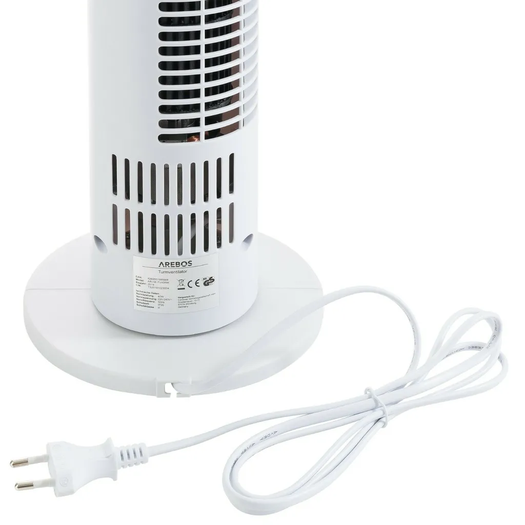 AREBOS Turmventilator Mit Fernbedienung & Timer, 40 Watt, Mit 3 Geschwindigkeitsstufen & Sleep-Modus, Weiß 14 AREBOS Turmventilator Mit Fernbedienung & Timer, 40 Watt, Mit 3 Geschwindigkeitsstufen & Sleep-Modus, Weiß – Bild 12