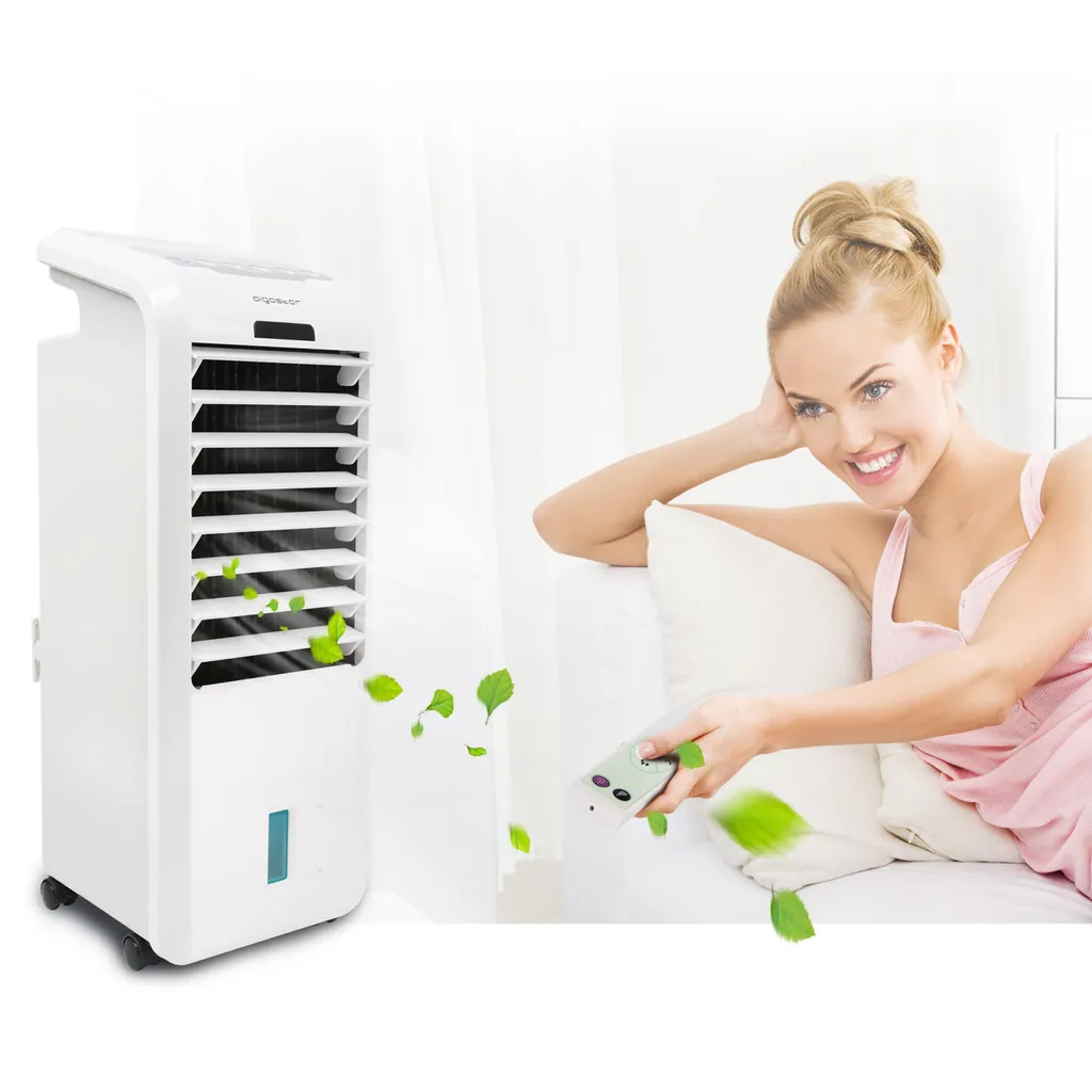 Aigostar Koud - Luftkühler, Mobile Klimaanlage, Leise, Ventilator Mit Fernbedienung, 55W, 5L, 3 Geschwindigkeitsstufen, Klimagerät Ohne Abluftschlauch, Aircooler 3 In 1, Verdunstungskühlung, 7H Timer 9 Aigostar Koud - Luftkühler, Mobile Klimaanlage, Leise, Ventilator Mit Fernbedienung, 55W, 5L, 3 Geschwindigkeitsstufen, Klimagerät Ohne Abluftschlauch, Aircooler 3 In 1, Verdunstungskühlung, 7H Timer – Bild 7
